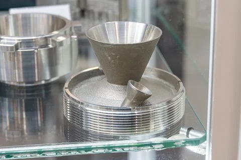 Industrial filter component with conical top, precise engineering threads, .. Fotos de archivo