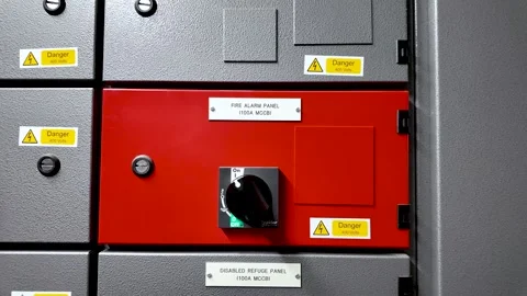 Industrial fire alarm panel and control switch system Stock Footage 331016689