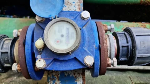 Industrial Flanged Water Meter for Precise Liquid Flow Measurement in Pipeline Stock Footage 337675633