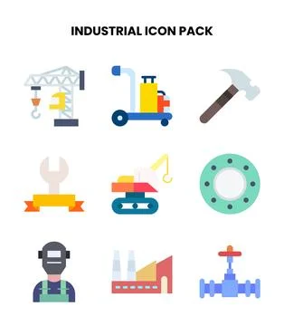 Industrial Flat Collection Icons Pack Stock Illustration