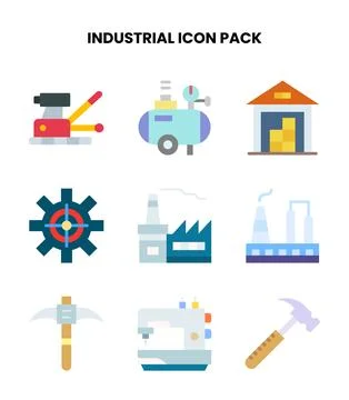 Industrial Flat Collection Icons Pack Stock Illustration