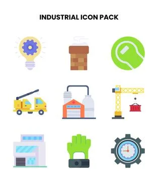 Industrial Flat Collection Icons Pack Ilustración de archivo