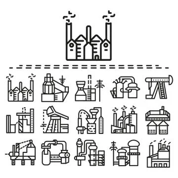 Industrial flat line vector icons set Stock Illustration