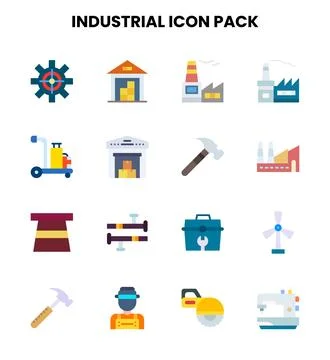 Industrial Flat Vector Icons Pack Stock Illustration