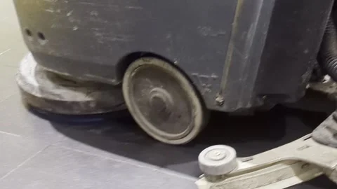 Industrial Floor Scrubber Machine Wheel Close-up Action Stock Footage 332904665
