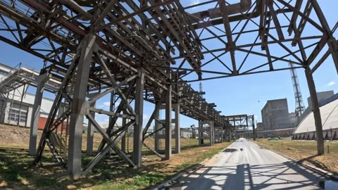 Industrial flying mode with drone, let's take a look, beautiful flight, factory Stock Footage 312529662