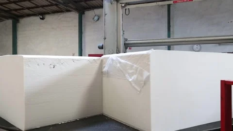 Industrial Foam Block Cutting Process Stock Footage 340108221