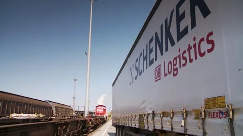 Industrial Freight Train with Logistics Container on Sunny Day Stock Footage 315677227