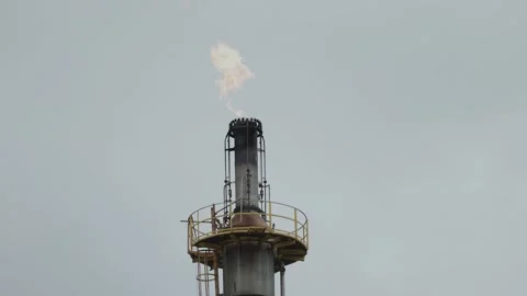 Industrial Gas Flare Stack Burning Oil Refinery Petrochemical Plant Facility Stock Footage 347724915