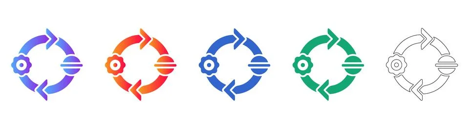 Industrial Gear and Cycle Process Icons Stock Illustration