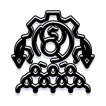 Industrial gear controlling workforce with down arrows Illustrazione stock
