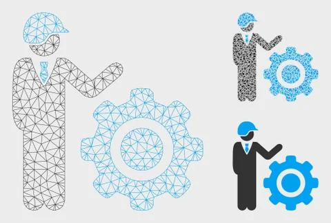 Industrial Gear Engineer Vector Mesh Network Model and Triangle Mosaic Icon Illustrazione stock