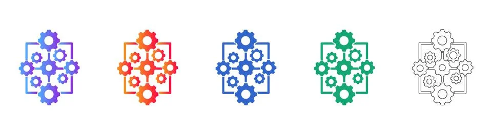 Industrial Gear Process Flow Icon Set Stock Illustration