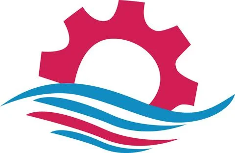 Industrial Gear Wave Logo Vector Design | Mechanical Water Technology Icon Stock Illustration