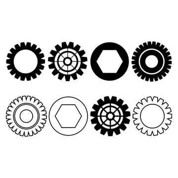 Industrial gears and mechanical cogs tools icon set featuring dual style bl.. Иллюстрация