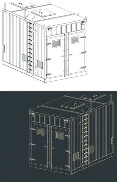 Industrial generator container isometric blueprints Stock Illustration