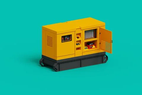 Industrial generator with an opened door. Stock Illustration