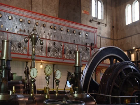 Industrial generator operating steam machine Europe early 1900 Stock Footage 71823915