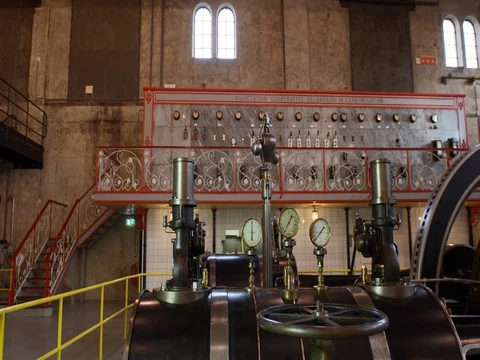 Industrial generator operating steam machine Europe early 1900 Stock Footage 71825228