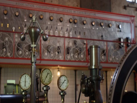 Industrial generator operating steam machine Europe early 1900 Stock Footage 71826772