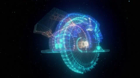 Industrial Generic Circular Saw scanning with particles in digital cyber space Stock Footage 145124288