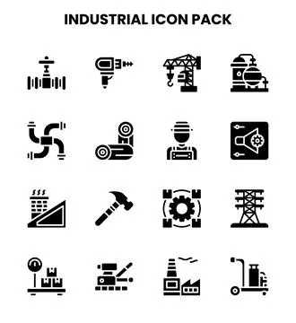 Industrial Glyph Vector Icons Pack Illustrazione stock