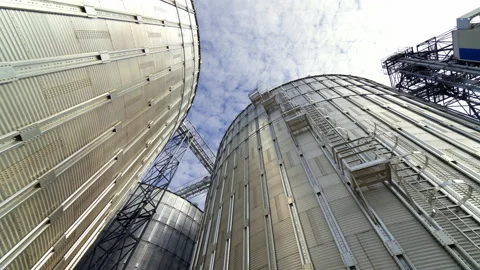 Industrial grain dryer. Modern complex for storage and further processing  Stock Footage 142352302