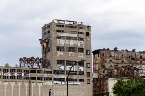 Industrial grain elevator complex located in the Old Port of Montreal, Canada Stock Photos
