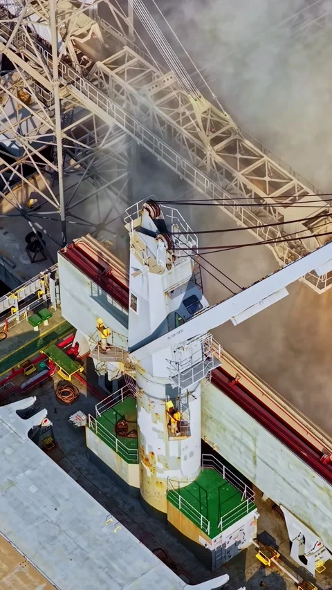Industrial Grain Loading Process On Cargo Ship At Port Harbor Stock Footage 336228697