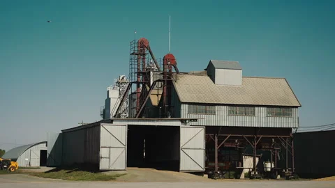 Industrial Grain Processing and Storage Facility at Agricultural Complex. Stock Footage 346798451