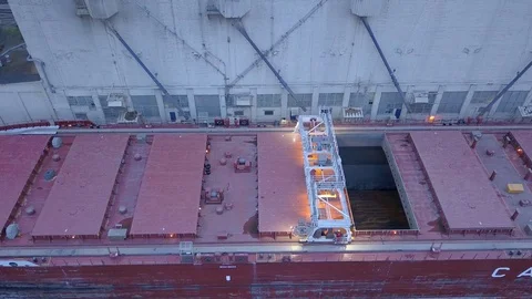 Industrial Grain Ship In Operation 4K Aerial Stock Footage 121389332