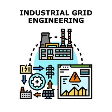Industrial grid engineering connecting power plants and renewable energy Stock Illustration