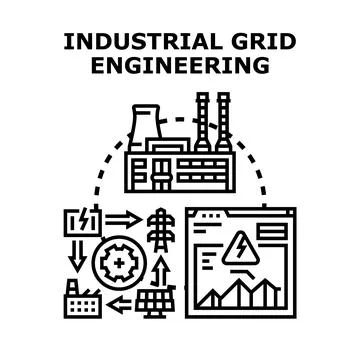 Industrial grid engineering connecting power plants and renewable energy Stock Illustration