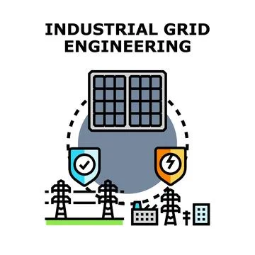 Industrial grid engineering connecting sustainable power distribution Stock Illustration