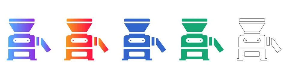 Industrial Grinder Machine Icon Set with Frontal View Illustration Ilustración de archivo