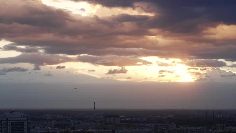 Industrial harsh sunset with clouds. Timelapse Vídeo Stock 240544362