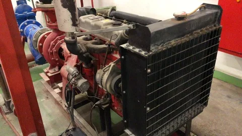 Industrial hydrant stanby pump test run for monthly servicing Stock Footage 104269666