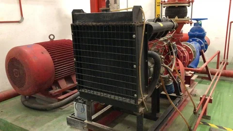 Industrial hydrant stanby pump test run for monthly servicing Stock Footage 104269669