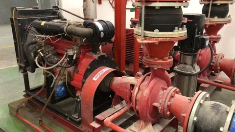 Industrial hydrant stanby pump test run for monthly servicing Stock Footage 104269670