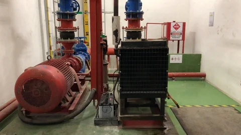 Industrial hydrant stanby pump test run for monthly servicing. Stock Footage 104269680