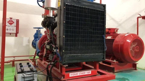 Industrial hydrant stanby pump test run for monthly servicing Stock Footage 104269724