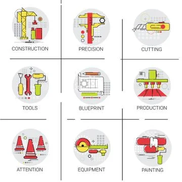 Industrial Icon Set Building Project Construction Renovation Toolbox Ilustración de archivo