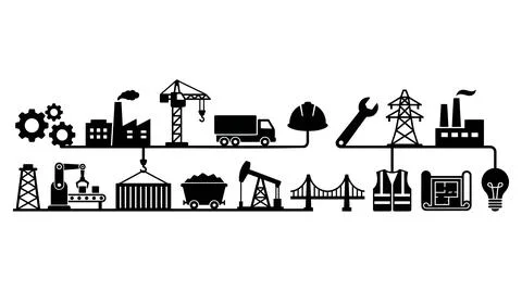 Industrial infrastructure icons set representing engineering Stock Illustration