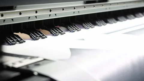 Industrial inkjet printer in operation. printing patterns on large sheets o.. Video stock 314269187
