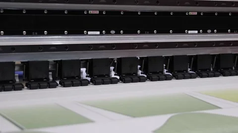 Industrial inkjet printer in operation. printing patterns on large sheets o.. Video stock 314269198