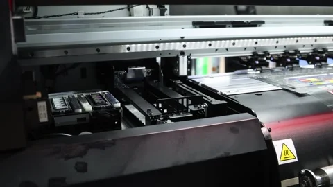 Industrial inkjet printer in operation. printing patterns on large sheets o.. Video stock 314269264