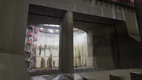 Industrial inspection scene. Gritty underground chamber Video stock 334043752