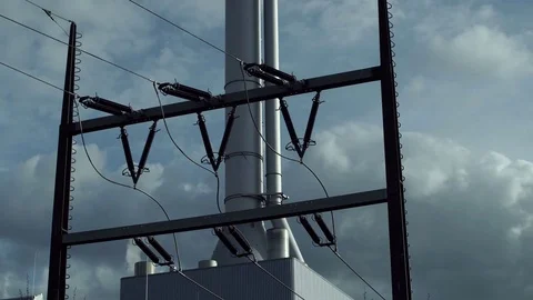 Industrial Installation With Electrical Cables and Insulators 스톡 동영상 74561560
