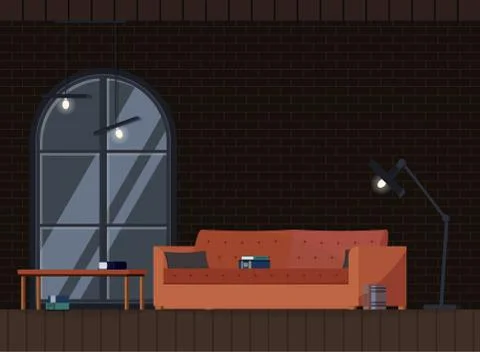 Industrial interior background design modern loft living room. Stock Illustration