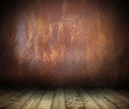 Industrial interior background with rusty metal wall Stock Illustration